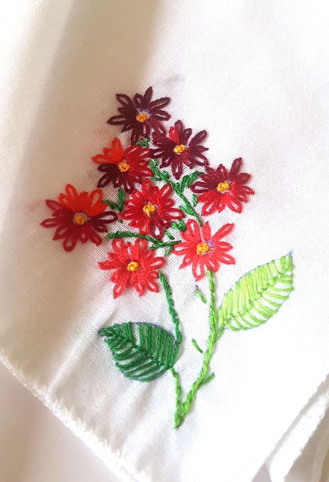 Red Bunch Embroidered on Cotton Kerchiefs